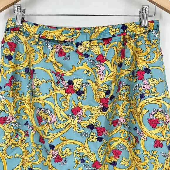 Vintage 90's Silk Mini Skirt Floral Baroque Scarf Print Satin Wrap Sara Campbell - Picture 7 of 10